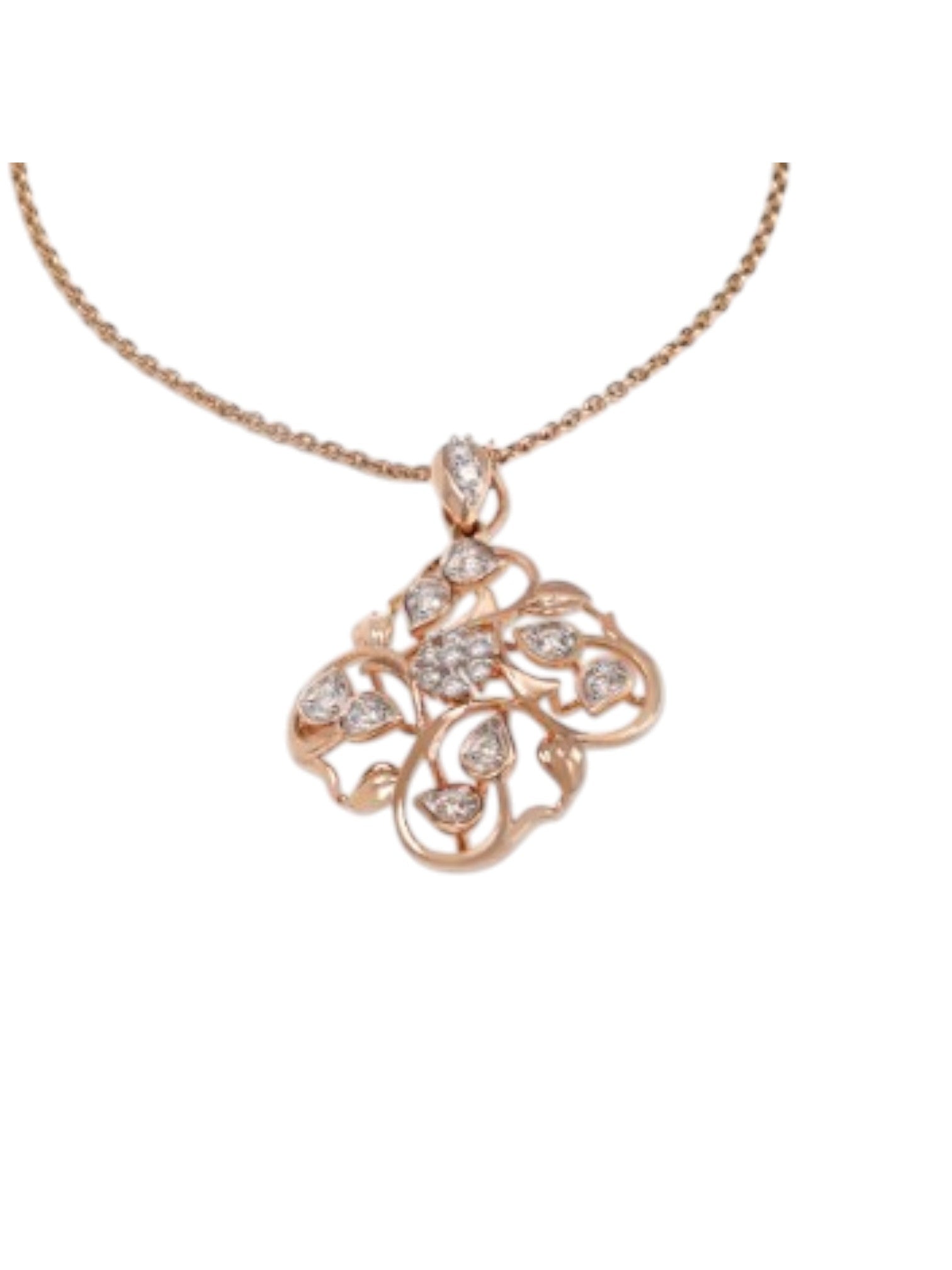 Trendy Design 925 Sterling Silver CZ Stones Rose Gold Plated Pendant With Chain For Women By Kesardeep
